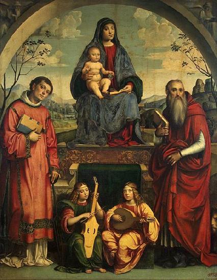 Francesco Francia Madonna and Child with Sts Lawrence and Jerome oil painting image